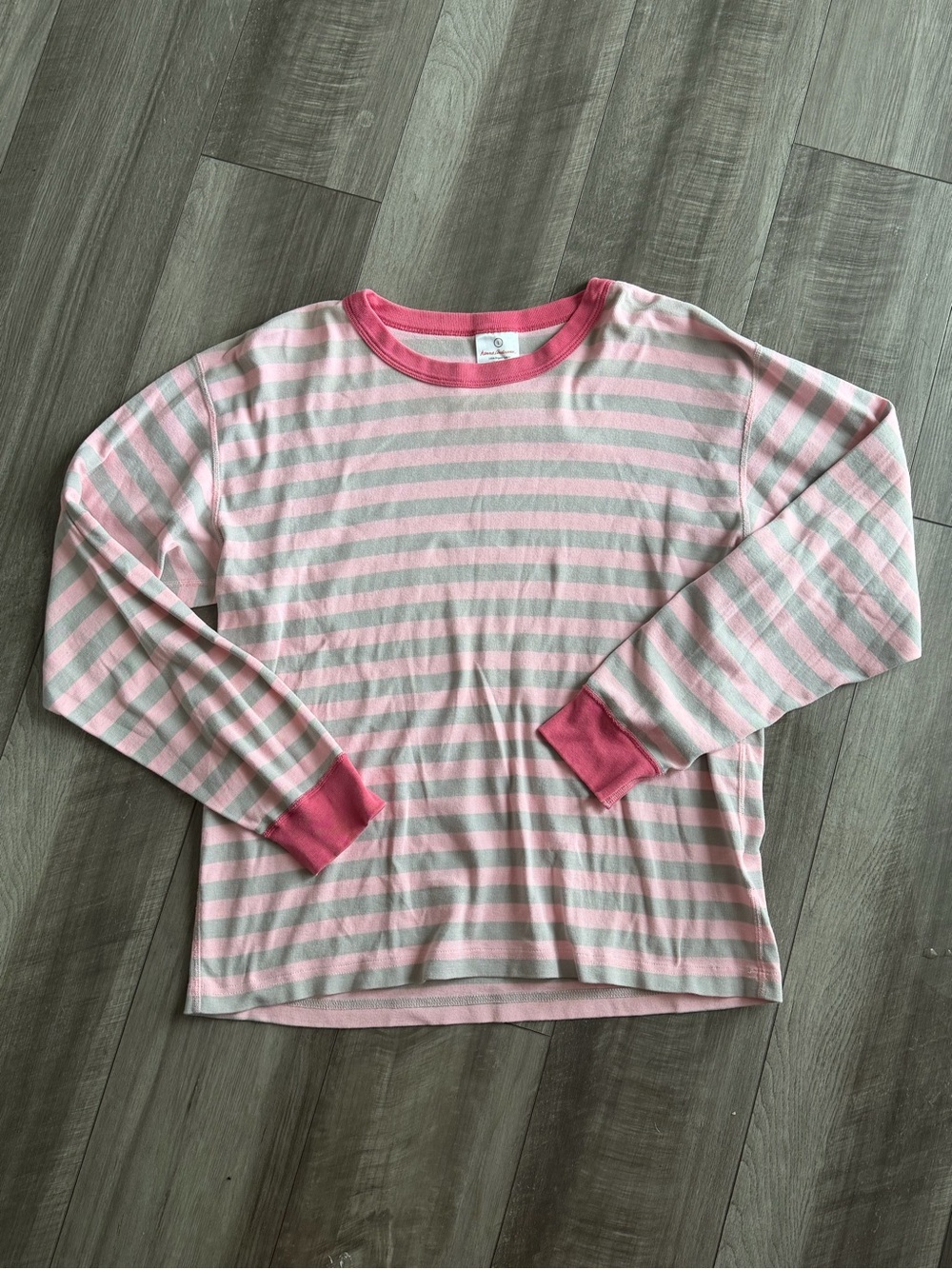Hanna Andersson Women’s L Pink/Gray Striped Long Sleeve Crew Neck Pullover